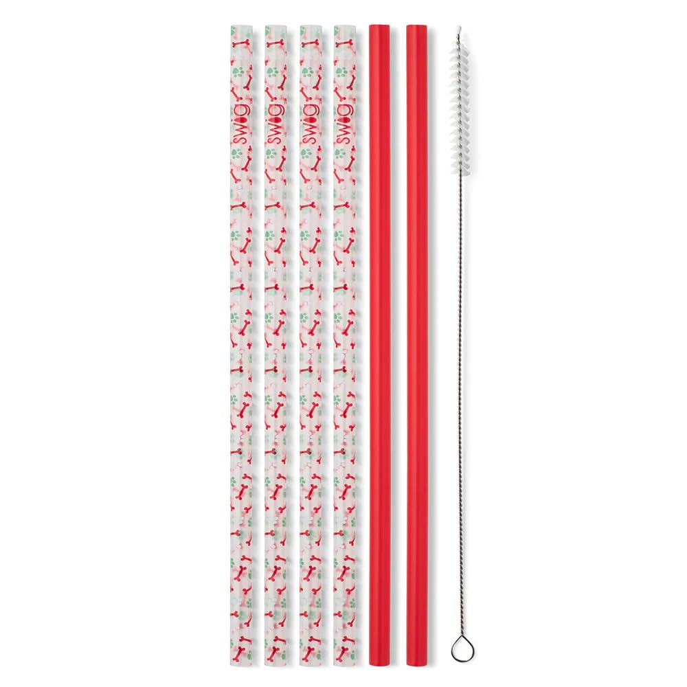 Swig Life Reusable Straws Happy Howlidays + Red Tall Straw Set & Cleaning Brush, Each Straw is 10.25 inch Long (Fits Swig Life 20oz Tumblers, 22oz