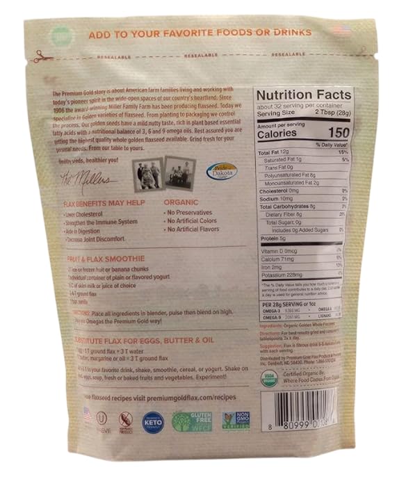 Premium Gold | Organic Whole Flax Seed | 2 lbs, Gluten-Free, Non-GMO, Kosher, Raw Seeds, Excellent Source of Fiber, Source of Omega-3, Plant-Based Protein, Ideal for Beverages, Baking & Topping