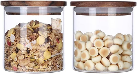 KKC HOME ACCENTS Airtight Glass Food Storage Jars with Wood Lids for Coffee,Sugar,Salt,Wooden Top Sealed Glass Kitchen
