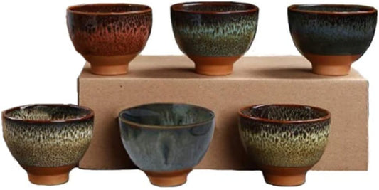 Better-Love 6PCS Handmade Ceramic Espresso/Tea/Sake Cup Gift Set (2.5oz) - 6 Colors, Chinese Pottery Teacups & Japanese