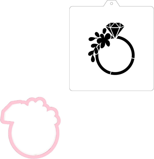 Diamond wedding Cookie cutter and stencil set Baking stencils and cutters bundle DIY bakery decorating kit Cookie cutter