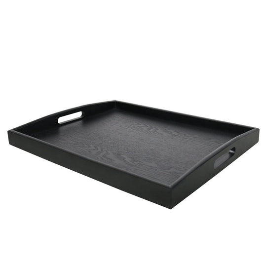 Dillman Serving Tray Large Black Wood Rectangle Food Tray Butler Tray Breakfast Tray with Handles (Large)