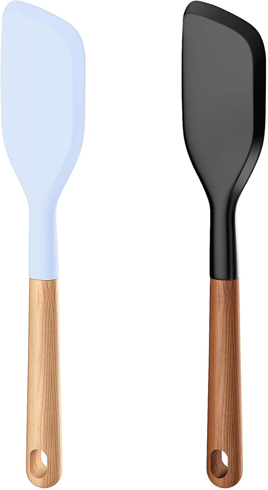 Wooden Handle Silicone Rubber Spatula Set for Kitchen Baking, Cooking, and Mixing High Heat Resistant Non Stick Dishwasher