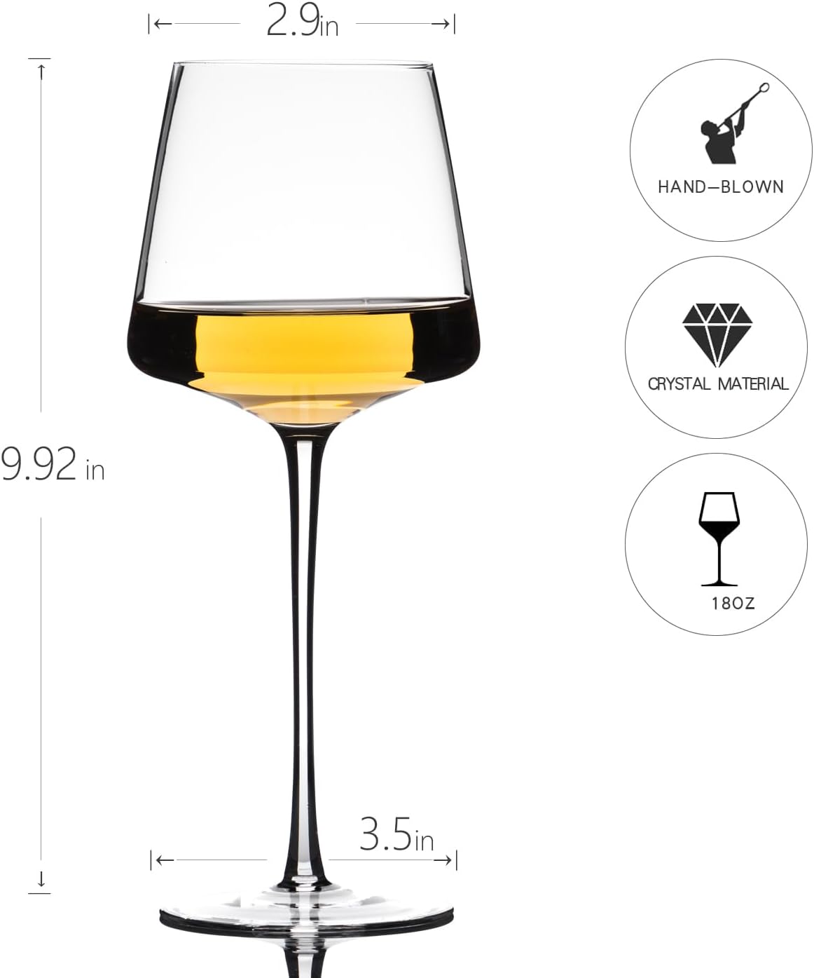 25oz Red Wine Glasses Set of 4, Hand Blown, Large Premium Crystal Wine Glass– Burgundy Wine Glasses With Long Stem – Unique Thin Stem Wine Glasses, Clear Lead-Free Stemmed Square Wine Glasses