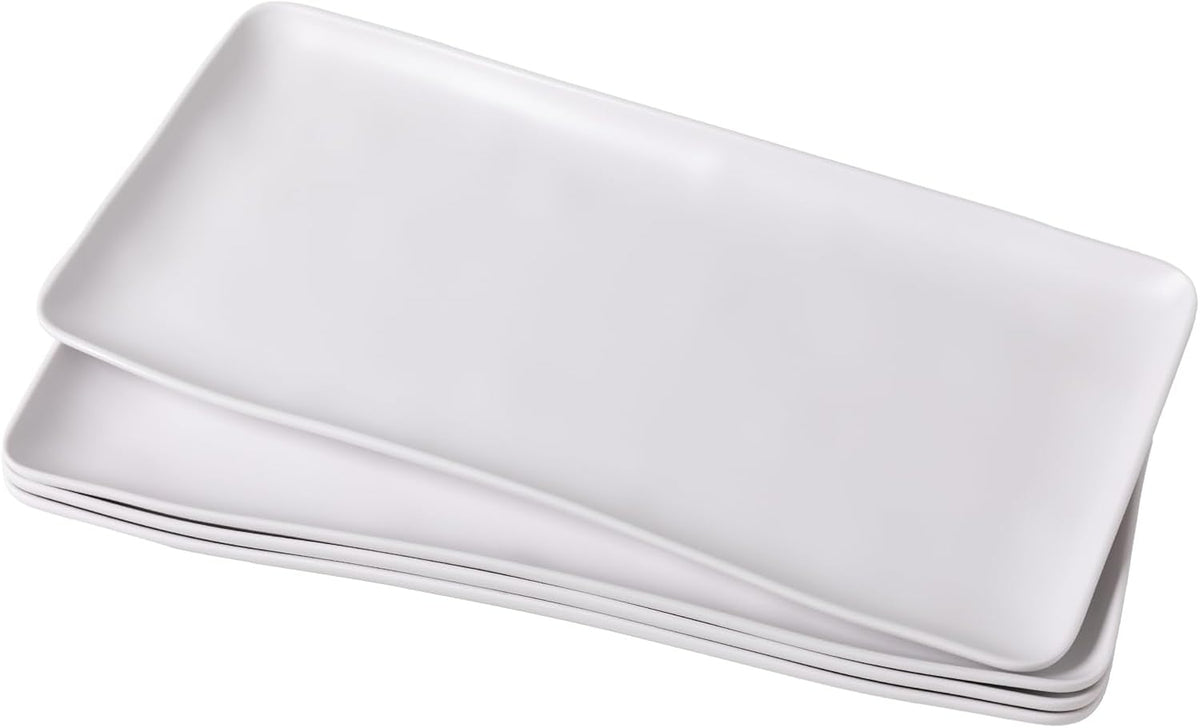 White Melamine Rectangular Serving Platter/Tray, Set of 4, 14 inch