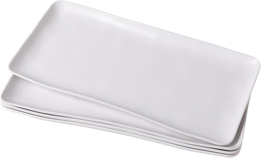 White Melamine Rectangular Serving Platter/Tray, Set of 4, 14 inch