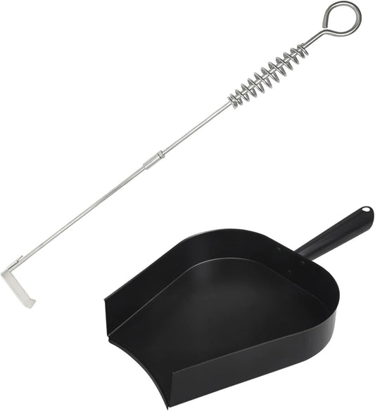 18” BBQ Ash Removal Tool and Ash Pan for Big Green Egg Accessories, Stainless Steel Ash Tool Poker for BGE Primo and Other