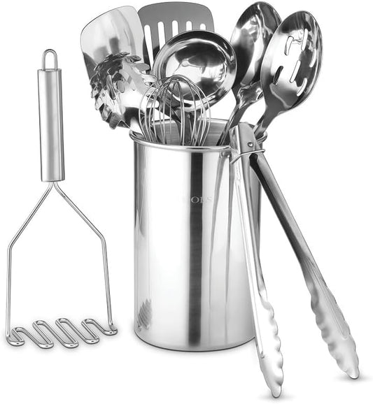 Avador® Premium Set of 10 Stainless Steel Kitchen Tool Set with Holder Easy To Clean, Space Saving, Great for Cooking,