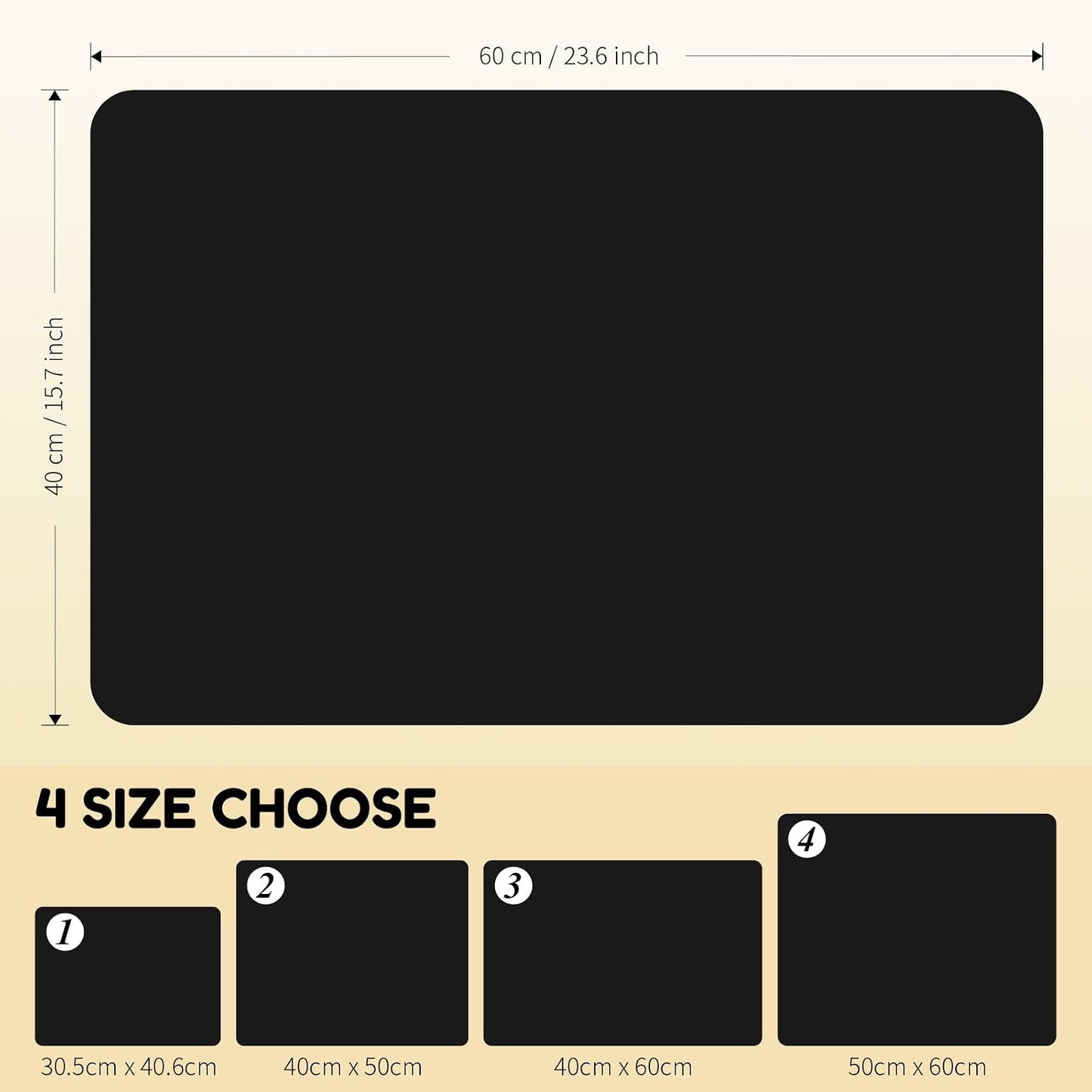 Coffee Mat Hide Stain Rubber (Black, 40cm×60cm), Coffee Bar Accessories Fit Under Espresso Machine CoffeeMaker Coffeepot, Backed Absorbent Dish Drying Mat for Kitchen Counter (Black, 16"x24")