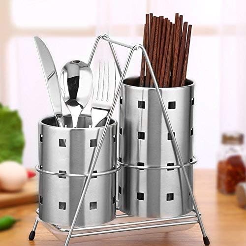 Fdit Chopsticks Holder Caddy Organizer Stainless Steel, Polished Draining Storage Rack for Kitchen Counter Sink Silver Tall L 10 x 17 cm 1 Pack