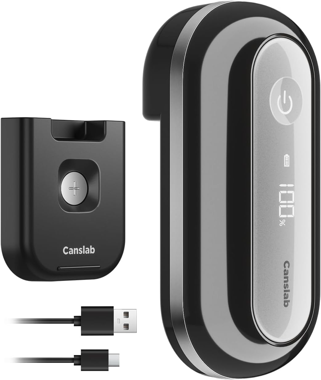Canslab Retro Rechargeable Electric Can Opener, LED Battery Track&amp;Auto Stop | True One-Touch Operation, Wall-Mountable Small Size, Side Cut Smooth Edge, Rechargeable, for Seniors with Arthritis, Black