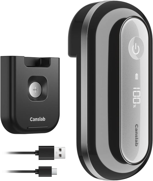 Canslab Retro Rechargeable Electric Can Opener, LED Battery Track&amp;Auto Stop | True One-Touch Operation, Wall-Mountable Small Size, Side Cut Smooth Edge, Rechargeable, for Seniors with Arthritis, Black