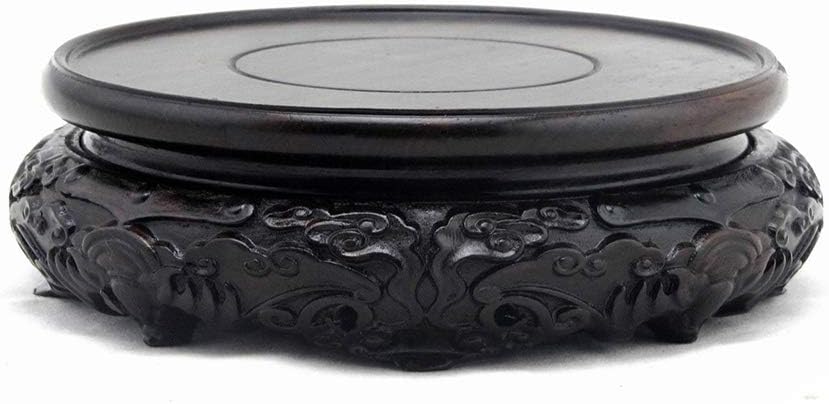 GOLDY&WENDY Oriental Luxury Round Bat Pattern Elm Solid Wood Vase Display Stands Pedestal Base 4.7 in Diameter