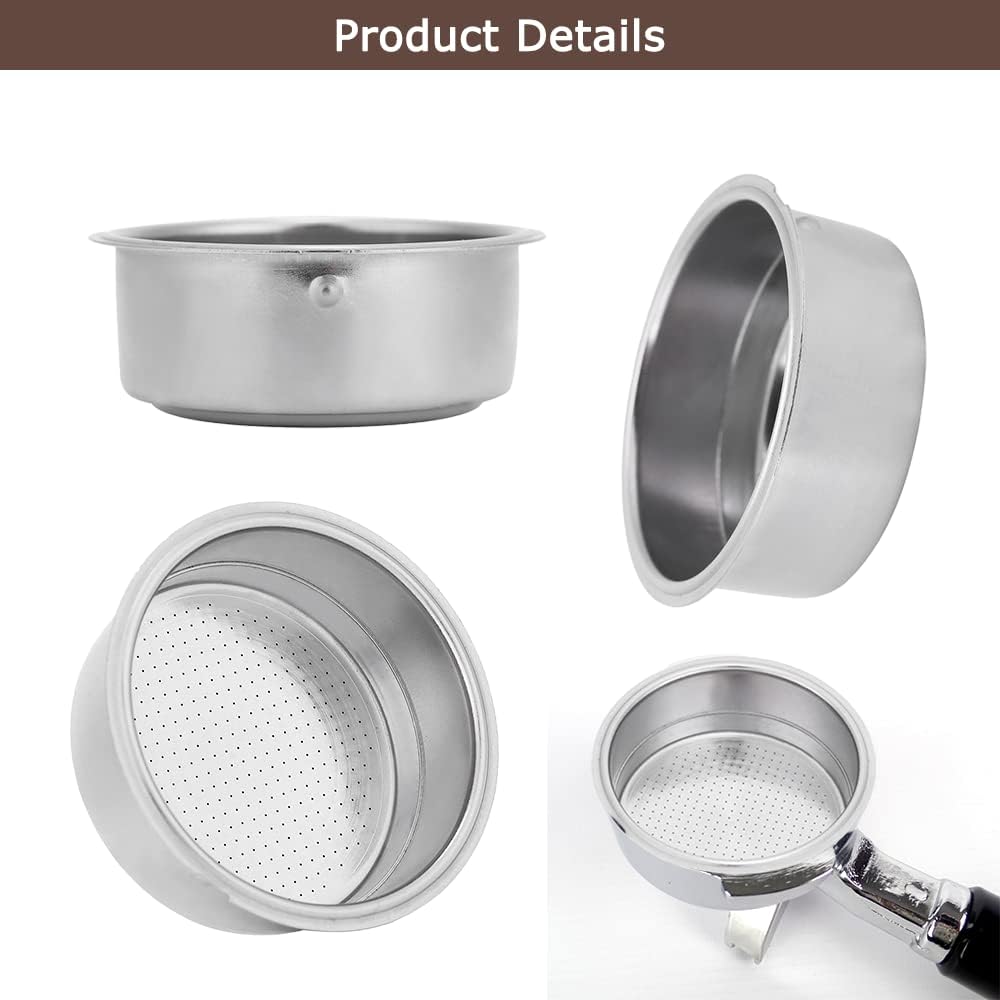 Watris Veiyi Stainless Steel Coffee Filter, Double Cup Coffee 51mm Pressurized Porous Filter, Double Layer Portafilter Basket, Coffee Machine Replacement Accessories