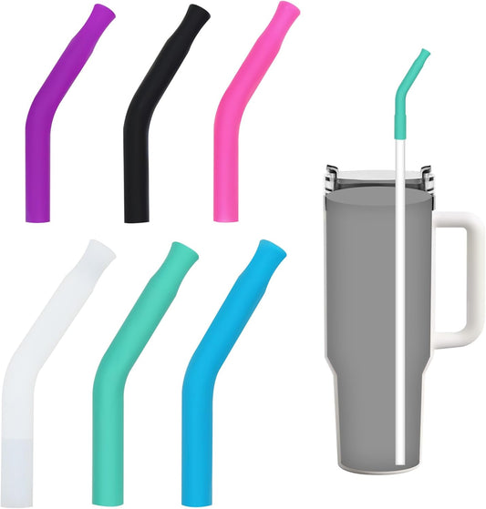 KEIFIN 6 Pcs Silicone Straw Tips 6mm 8mm Set Reusable Food Grade Rubber Straw Tips for Metal Glass Straws Replaceable Elbow