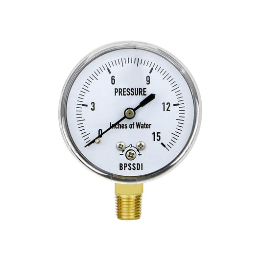 0-15 Inches of Water Column Gauge, Low Pressure Gauge, Capsule Gauge, 304 Stainless Steel Case, 2.5" Dial Size, 1/4" NPT