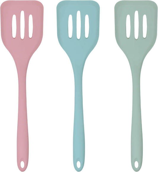 3 Pcs Colorful Silicone Slotted Turner Set, Heat Resistant Non-Scratch Kitchen Spatula Flipper with Comfortable Handle for