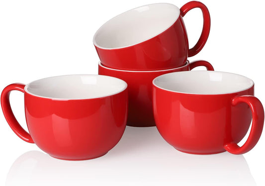 Teocera 16oz Large Coffee Mugs Set of 4 - Thick White Porcelain Cups for Cappuccino, Latte, Tea & Hot Chocolate - Dishwasher