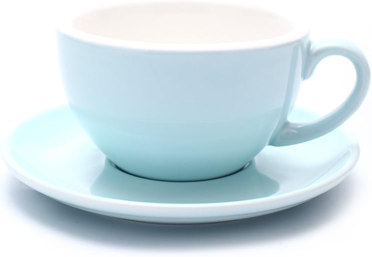 Coffeezone Cappuccino Barista Latte Art Cup and Saucer New Bone China for Coffee Shop (Glossy Light Blue