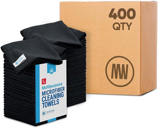 Bulk 12” X 12” All Purpose Microfiber Towels Wholesale - Case Quantity (400 Count) | No Fraying | High Density Microfiber |
