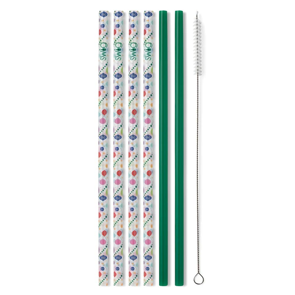 Swig Life Reusable Straws O Christmas Tree + Green Tall Straw Set & Cleaning Brush, Each Straw is 10.25 inch Long (Fits Swig Life 20oz Tumblers, 22oz