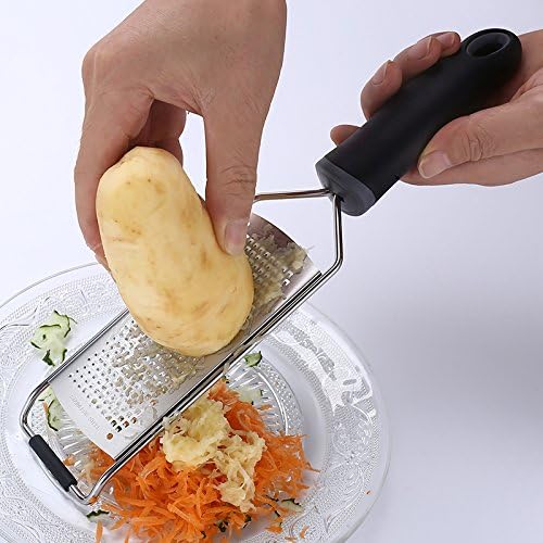 Wide Lemon Zester &amp; Cheese Grater, 18/8 Stainless Steel with Cover, Black | Extra-wide Fine Grating Surface for Citrus, Parmesan, Ginger and Garlic, 18/8 Stainless Steel Blade, Non-slip Top Pads, Cover