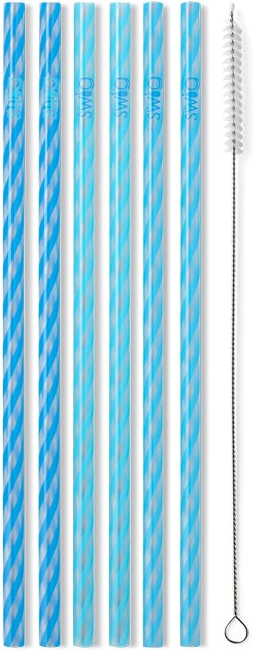 Swig Life Reusable Straws Glacier Stripe Tall Straw Set & Cleaning Brush, Each Straw is 10.25 inch Long (Fits Swig Life