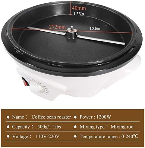 JIAWANSHUN Electric Coffee Bean Roaster, 1.1lb, 0-240℃ | 1200W, 110V, Non-stick, Home use, Beginner Friendly, Temp Control, Easy Clean