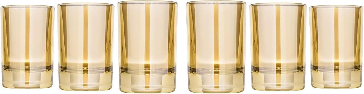 Honey Shot Glasses Set of 6 — 1.5 oz Amber Heavy Base Drinking Glass for Tequila, Vodka, Espresso — Elegant Barware Gift Pack