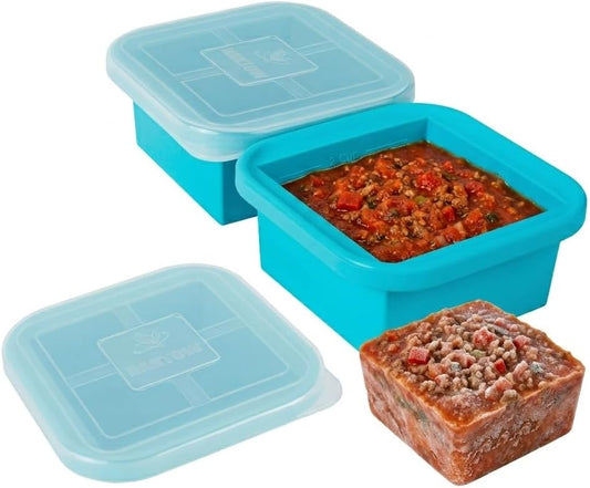 2 Cup Silicone Freezer Tray with Lid, 2 Pack Large Portion Food Freezing Containers for Soup, Broth, Chili, Sauce &amp; Meal Prep, Steel Reinforced Rim, Easy Release, BPA Free, Dishwasher Safe