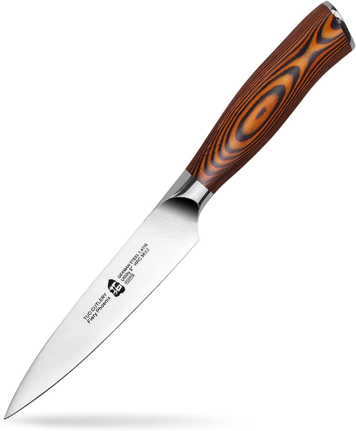TUO Utility Knife, 5 inch Small Kitchen Knife for Paring &amp; Slicing, with Ergonomic Pakkawood Handle, High Carbon German Stainless Steel - Fiery Phoenix Series