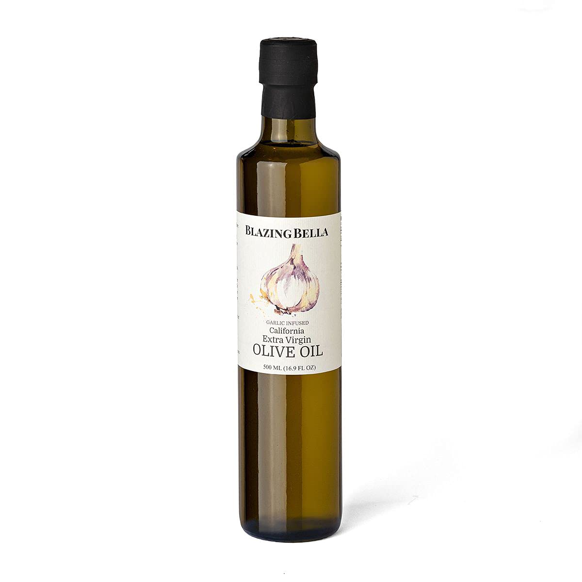 Blazing Bella Garlic Infused Extra Virgin Olive Oil - Rich Fresh Garlic Flavor, Cold Pressed California Olive Oil, Perfect for Pasta, Vegetables, Bread, and Everyday Cooking - 16.9 fl oz (500ml)