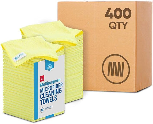 Microfiber Wholesale Bulk 12” X 12” All Purpose Towels Case Quantity (400 Count) | No Fraying | High Density Microfiber |