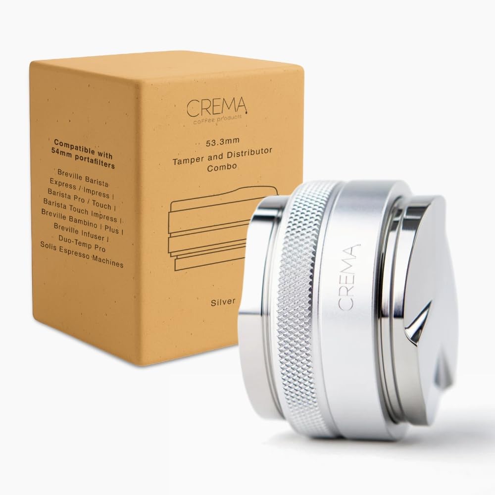 Crema Coffee Products 54mm Hand Tamper & Coffee Distributor | Compatible with 53.3mm Breville Portaf