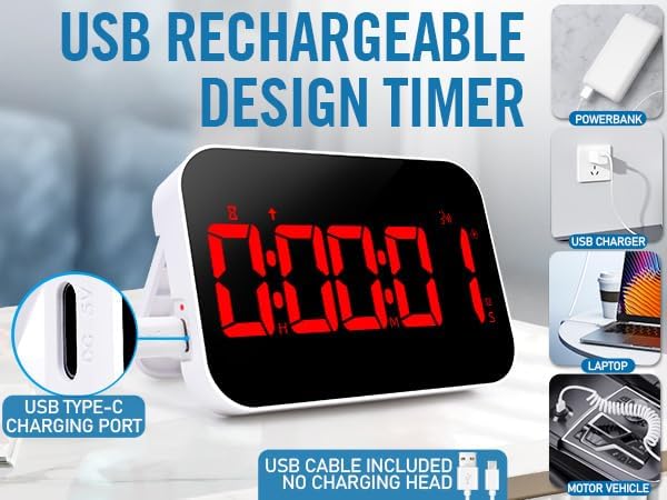 LED Timer （1.5" Number） with Voice Reminder, Digital Magnetic Timer, Countdown/Up, Rechargeabilit, Brightness Display, 3 Volume Levels and Vibration Mode, for Classroom, Study (red)
