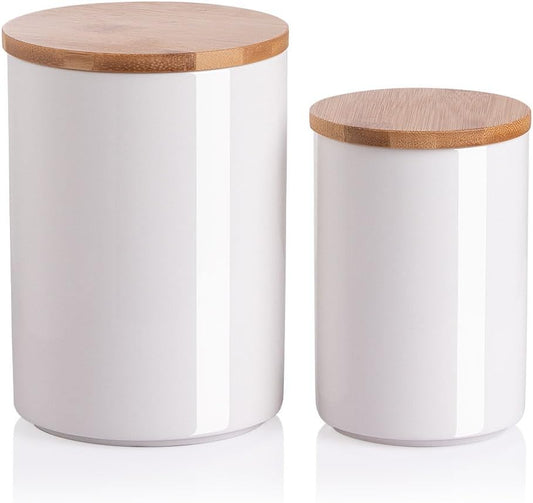 Sweejar Kitchen Ceramic Food Storage Containers Set, Stackable Canisters for Countertop with Airtight Boomboo Lids for