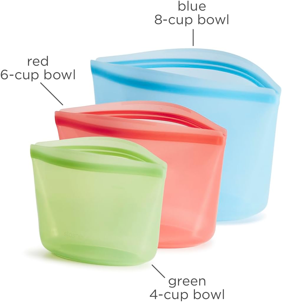 Stasher Premium Silicone Reusable Food Storage Bags, 3-Pack, Multi, Multi-Use Food Storage Bags, Lunch Bag, Travel Containers, BPA Free, Leak-free, Dishwasher-Safe, Eco-friendly