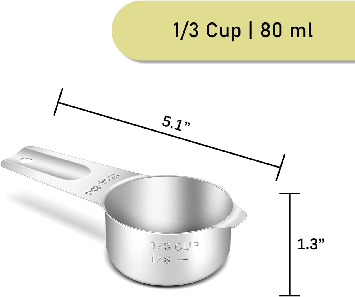 2PCS 1/3CUP (80ML, 2.6OZ) Measuring Cup, 18/8(304) Stainless Steel | Precise, Food-Grade, ‌Rust-Free, Sturdy &amp; Durable, Dishwasher-Safe