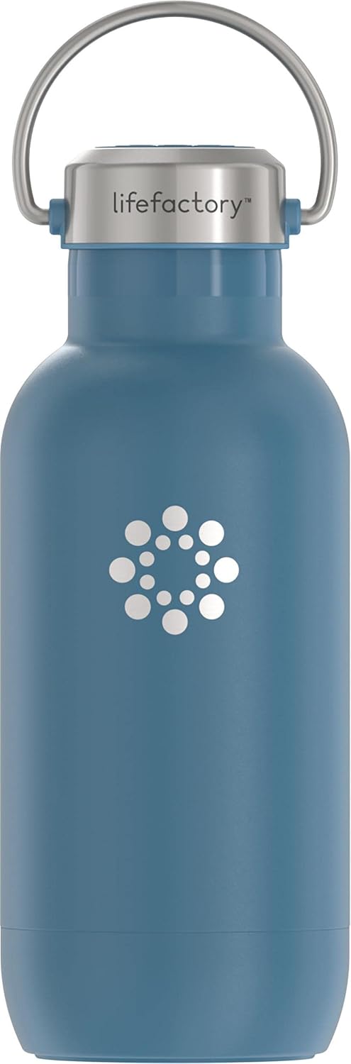 Lifefactory 16oz Stainless Steel Sports Bottle with Chug Cap, Dark Denim | Vacuum Insulated, Chug Cap, Carry Handle, BPA Free, Reusable, Dishwasher Safe