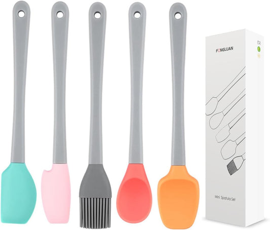 Mini Silicone Spatula Set of 5 - Heat Resistant & Nonstick Rubber Spatulas - Dishwasher Safe Kitchen Utensils for Cooking,