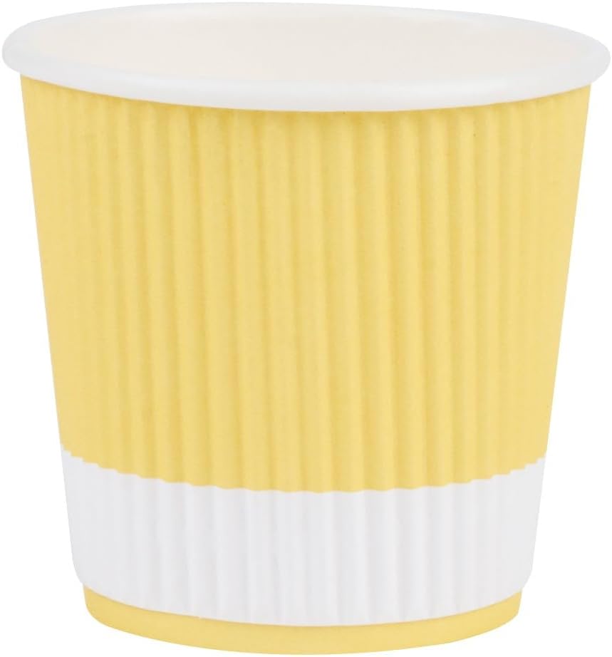 Restaurantware Ripple Wall Coffee Cups 500 Count 4 Ounce Insulated Light Yellow Paper Cups, Rolled Rim Spill-Resistant Disposable Paper Non-Slip for Coffee, Beverages