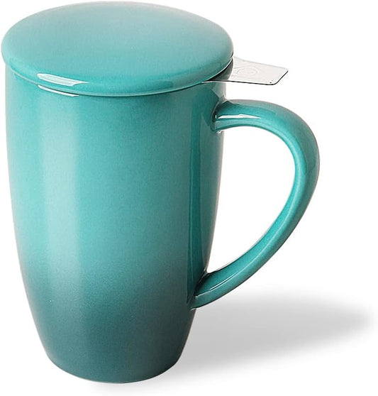 Sweejar Porcelain Tea Mug with Infuser and Lid,Teaware with Filter, Loose Leaf Tea Cup Steeper Maker, 16 Fl Oz for