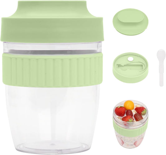 Breakfast On The Go Cups, Overnight Oats Containers With Lid And Folding Spoon, Take And Go Yogurt Cereal Snack Parfait