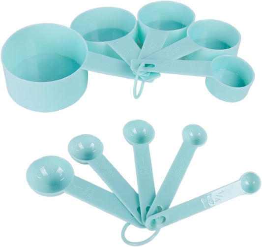 Inmorven 10pcs Measuring Cups and Spoons Set, BPA-Free Plastic Kitchen Baking Tools with Engraved Markings, Stackable Design