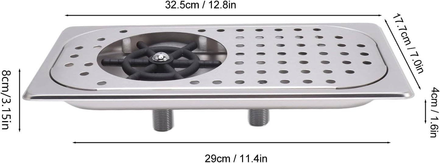 Pitcher Rinser, Stainless Steel Countertop Cup Washer Spray Rinser, Glass Rinser with Multi Angle Outlet Water, Drain and Drip Tray, Hose, for Home Kitchen Hotel Cafe (1)