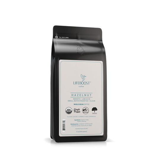 Lifeboost Hazelnut Whole Bean Coffee – Organic, Low Acid, Non-GMO Hazelnut Flavored Coffee – Single Origin, Mold-Free