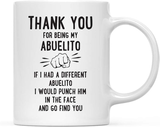 Andaz Press Funny Family 11oz. Coffee Mug Gift, Thank You for Being My Abuelito, Punch in Face, 1-Pack, Christmas Birthday