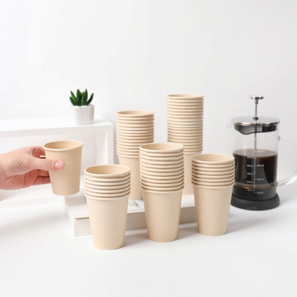 10 oz Disposable Light Brown Paper Coffee Cups Bamboo Fiber 120 Pack