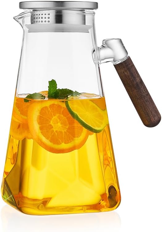 2L Glass Pitcher with Lid and Spout, Water Jug, 68 OZ Carafe for Hot/Cold Water, Large Iced Tea Pitcher for Coffee, Juice