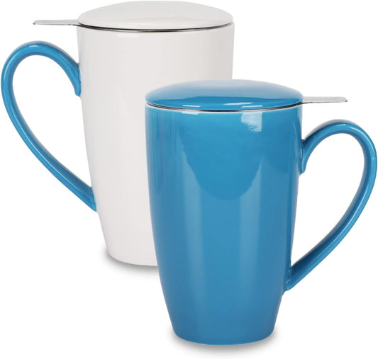 amhomel Porcelain Tea Mug with Infuser and Lid, 16 Ounce Ceramic Tea Cup for Loose Leaf, Coffee, Cocoa and Milk, Tea Gift